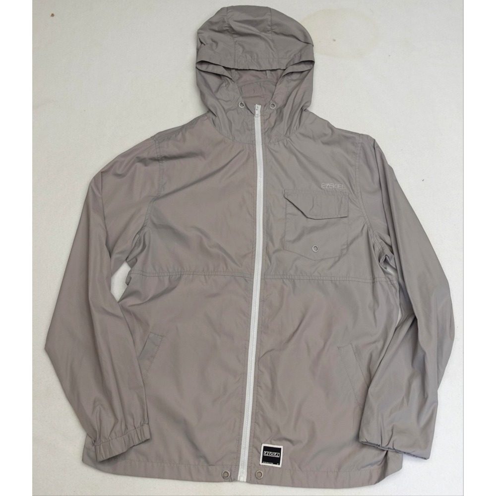 Ezekiel Jacket Mens L Gray Hooded Full Zip Lightweight Windbreaker Casual Logo